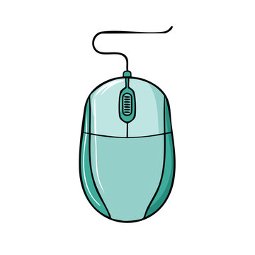 Teal computer mouse with wired connection for desktop computing and gaming