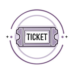 Poster - Ticket Icon Graphic Illustration with Purple Circles and Accents Design Element