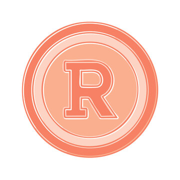 Letter R Coin Symbol in Peach Color Round Design