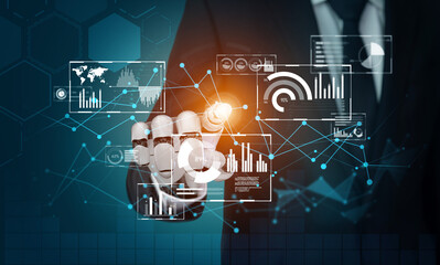 Poster - AI artificial intelligence drives data analytics with predictive models, smart dashboards, and virtual assistant insights for data-driven business decisions. Vouch