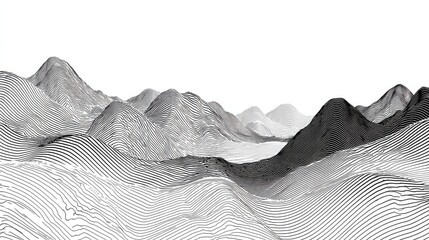 Poster - Abstract black mountain line art background. Minimalist landscape on white wallpaper with hills, wavy and curved line in hand drawn pattern. Design for cover, banner, print, wall art, decoration., no