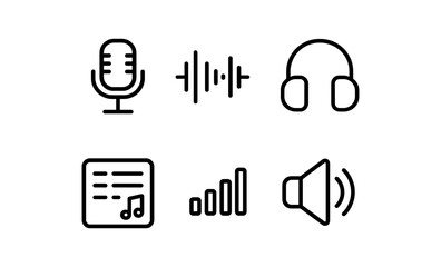 Poster - Minimalist audio icons: microphone, headphones, sound waves, and more