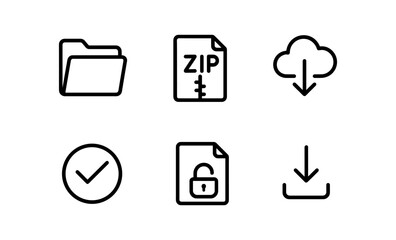 Fototapete - Minimalist icons: file management and cloud download symbols in outline style