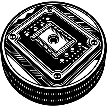 Vector art of a black and white drawing of a microchip isolated on white background