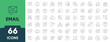 © 66-Icons - Email Line Icon Set. Set of 66 outline icons including envelope, inbox, send, reply, message, spam, newsletter, and communication. Editable stroke. Linear vector illustration.