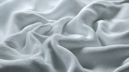 Poster - Soft, white fabric draped in folds. Close-up view of the textured surface, showing subtle weave