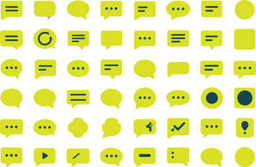 Poster - Collection of yellow speech bubbles and icons isolated on transparent background