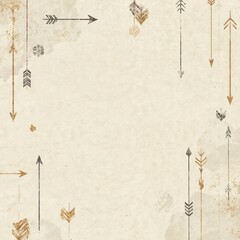 Poster - Beige background with black, brown arrows, diamond patterns in geometric design. Tribal ethnic style with vintage bohemian feel. Simple yet elegant minimalist pattern for fashion textile home decor.