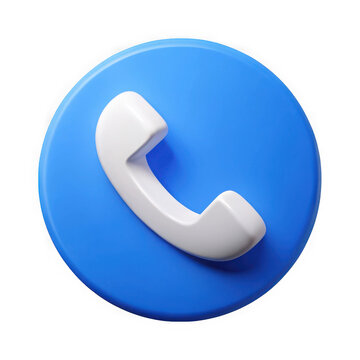 Modern 3d white telephone handset icon on a blue circle isolated on transparent background