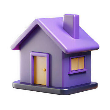 Charming 3d purple house with yellow door and window isolated on transparent background
