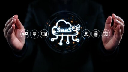 Fototapete - Visual representation of SaaS showing infrastructure, SaaS deployment, SaaS platform features, and SaaS integration model in digital environment. Elide