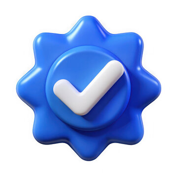3d rendered blue verified badge with white check mark isolated on transparent background
