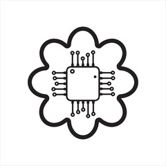 Fototapete - Symmetrical Flower Encasing a Central Processing Unit Simple black and white minimalist design ideal for tech or nature concepts