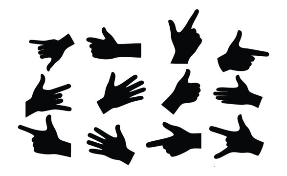 Collection of diverse hand gestures in various poses rendered in a clean modern vector style with vibrant color options