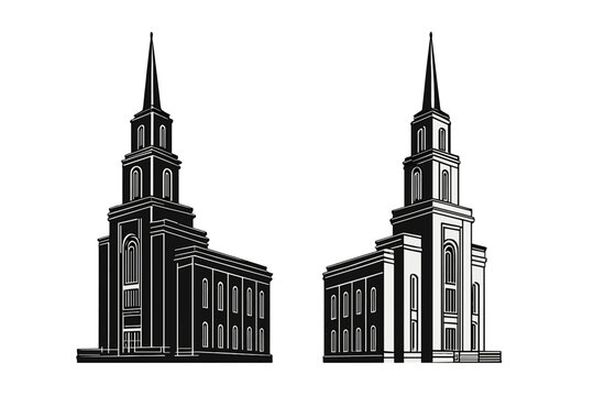 The icon for a vector bank building is available in a two-tone version set against black and white backgrounds