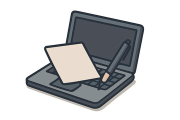 Fototapete - An isometric illustration centered around the concept of digital signatures featuring a laptop is presented