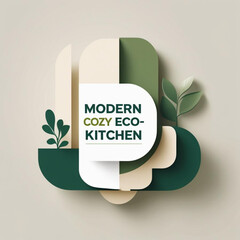 Poster - Abstract geometric shapes with plant accents in muted green and beige tones create a modern design theme