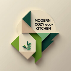 Aufkleber - Geometric composition featuring shades of light green, beige, and plant elements in a modern design style