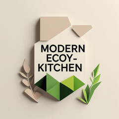 Aufkleber - Geometric design featuring text modern ecoy kitchen with foliage and neutral tones for interior concept art