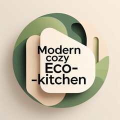 Aufkleber - Illustration of layered organic shapes in shades of green and beige with text overlaying the design elements