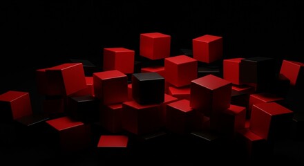 Leinwandbilder - Abstract arrangement of red and black cubes on a dark background.