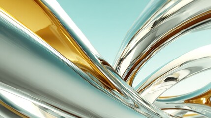 Poster - Abstract design with flowing metallic shapes.