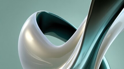 Poster - Intertwined, polished shapes of teal and metallic white.