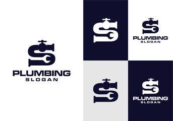 Leinwandbilder - vector logo of pipe letter s initial with pipe wrench
