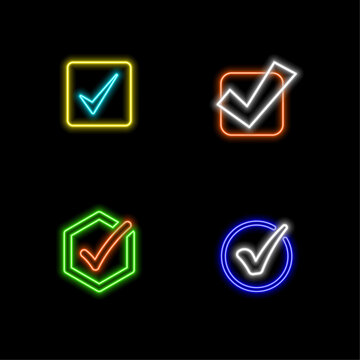 Check mark icon 3d rendering vector illustration.neon style.