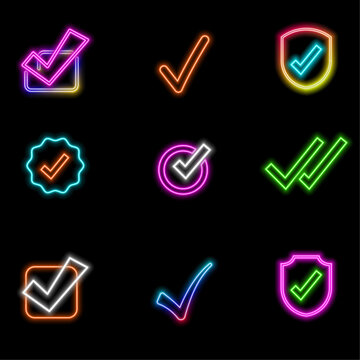 Cell phone check mark 3d icon vector graphic,neon style. check mark confirm status mobile phone illustration, smartphone check box approved successful update completed, full image verified