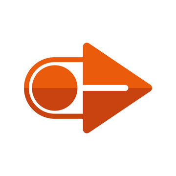 Glossy orange round arrow web icon button symbol for next or play
