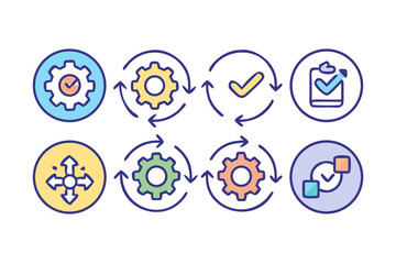 Poster - Business process icons showing workflow and progress