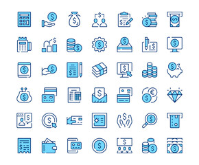 Poster - Money icons. Vector line icon set. Modern outline design. Blue concept