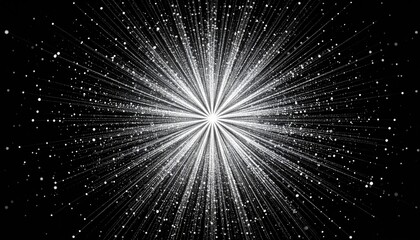 Poster - Radial burst of white light emitting from a central point against a black background showcasing radiant energy