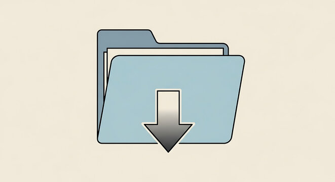 A light blue folder with a gray arrow pointing down on a light background in a simple illustration ai genrated