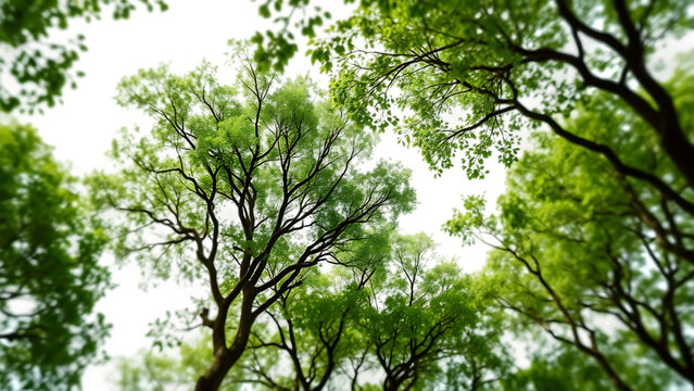 Lush green tree tops view element set on transparent background isolated on white background