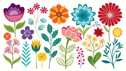 A collection of flower simple icon silhouettes showcases refined beauty. These flower icons, isolated on white background, offer ideal elements for semi-realistic vector design or botanical patterns.