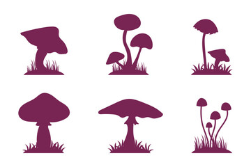 Poster - Mushroom silhouette set vector design big pack of fungus illustration and icon