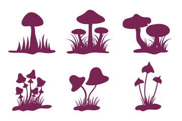 Poster - Mushroom silhouette set vector design big pack of fungus illustration and icon