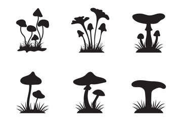 Poster - Set of mushroom black silhouette illustration isolated on a transparent background