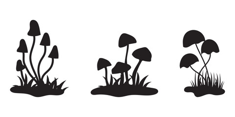 Poster - set of forest mushrooms silhouette vector on white background