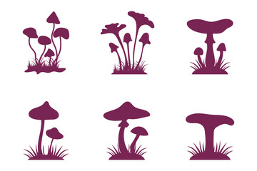 Poster - set of forest mushrooms silhouette vector on white background