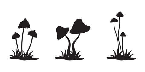 Poster - Mushroom Silhouettes: Minimalist silhouettes of diverse mushrooms in a natural setting, conveying the essence of nature's bounty and charm.