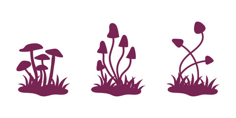Poster - Mushrooms silhouettes set isolated flat vector illustration on white background