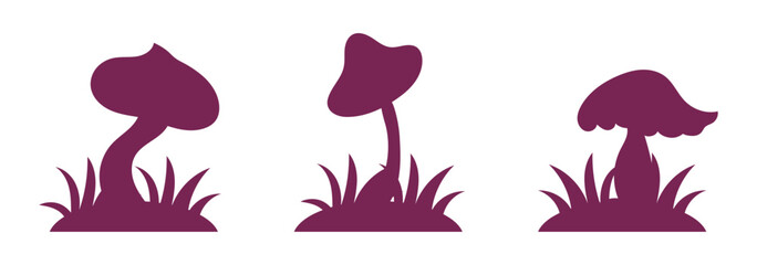 Poster - Mushroom set vector and Silhouette of simple mushrooms icon art vector
