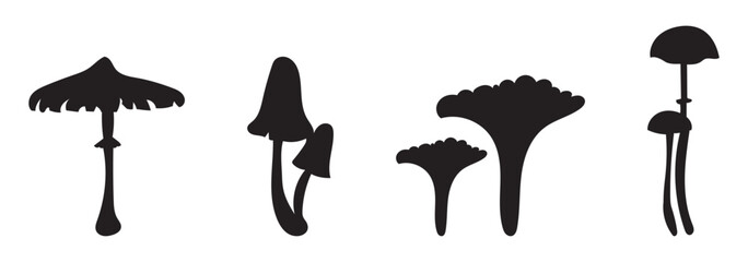 Poster - Mushroom set vector and Silhouette of simple mushrooms icon art vector