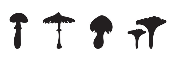 Poster - Mushroom set vector and Silhouette of simple mushrooms icon art vector
