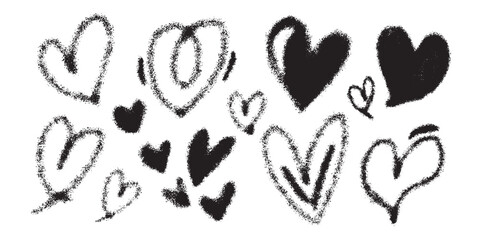 Poster - Grunge hearts icons set. Scribble crayon-like heart shapes icons. Romantic hand drawn elements.