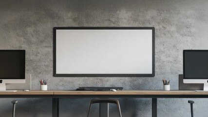 Poster - A modern workspace with three computer monitors, ideal for multitasking or gaming