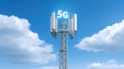 Poster - Modern Communication Tower with 5G Technology and Sky